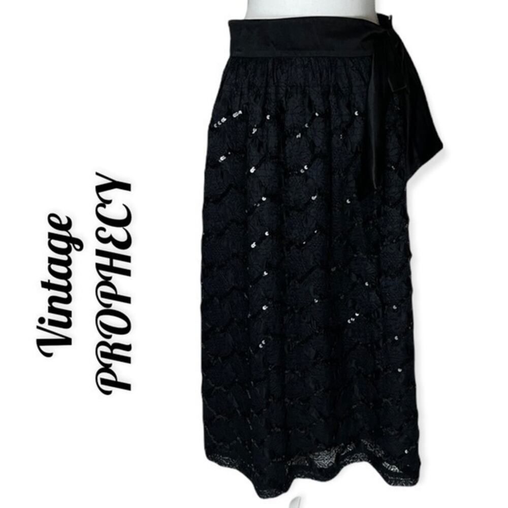 Vintage PROPHECY Black Sequined Lace Maxi Skirt Size 14 WhimsiGoth Event Witchy